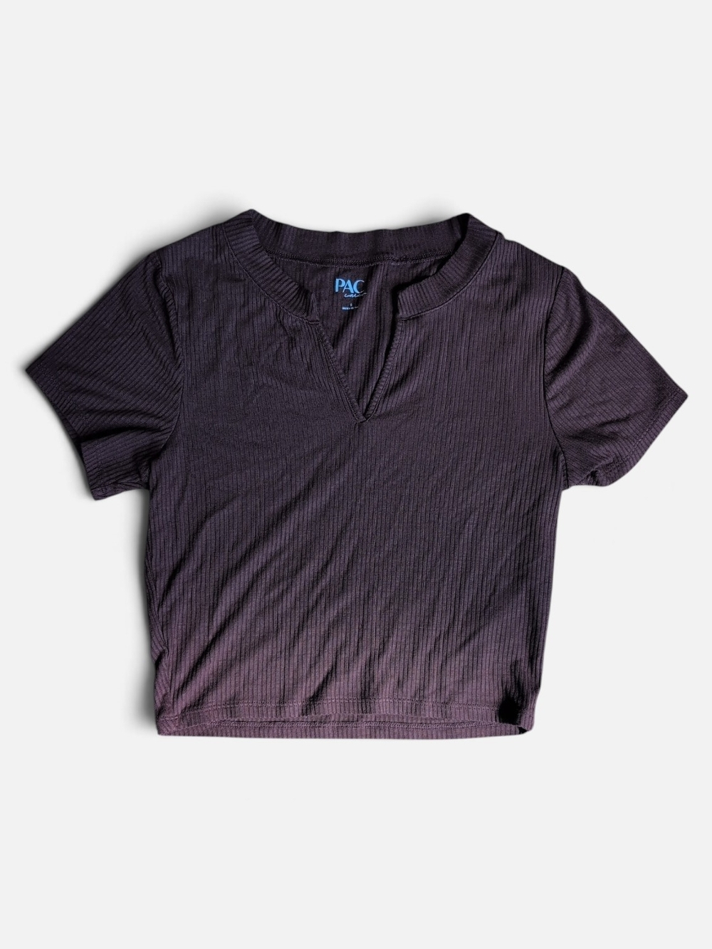 PacSun Ribbed V-Notch Short Sleeve Crop Top - Brown
